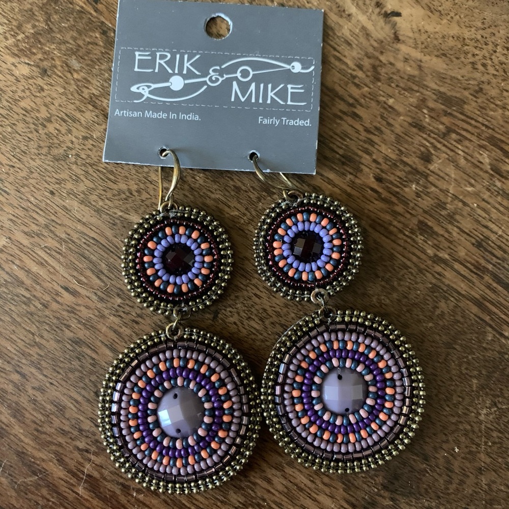 purple beaded dangle earrings